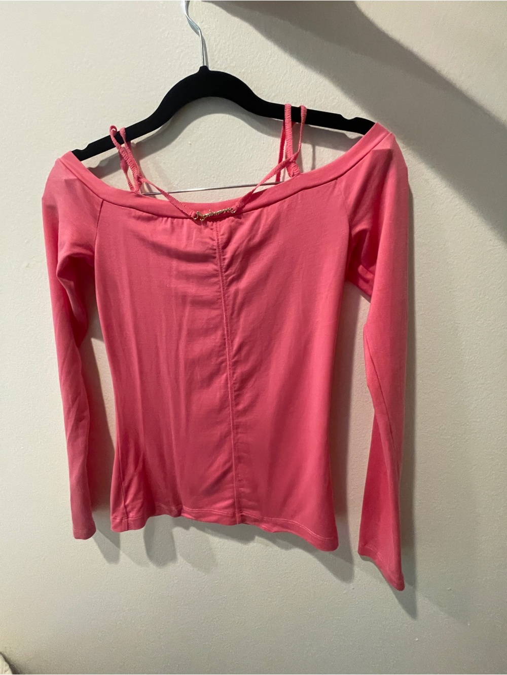 Jacquemus Pink Long-Sleeve Off-Shoulder Top with Straps